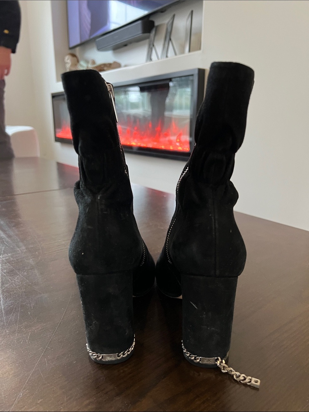 Michael Kors Black Suede Mid-Calf Heel Boots with Side Zipper